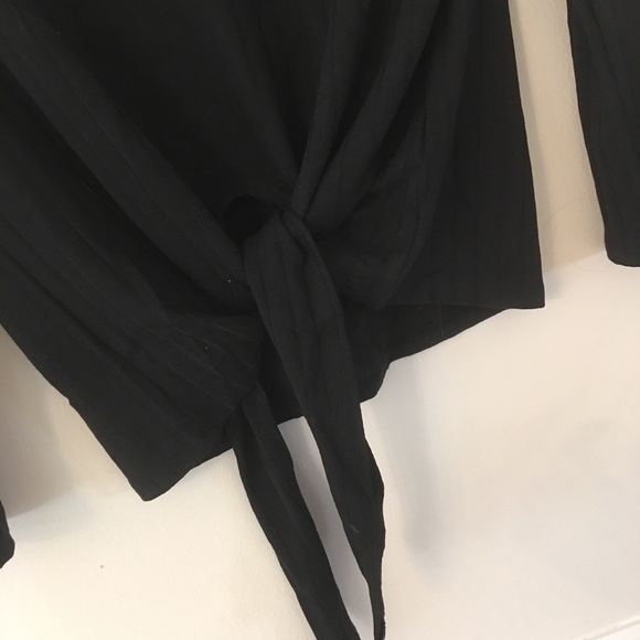 Basic Black Tie Waist Ribbed Top 3/4 Sleeve - Picture 4 of 4